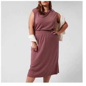 Athleta‎ Santorini Cinch Dress Plus Size 2X Mauve Rose Sleeveless Midi Modal